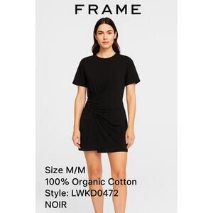 FRAME Organic Cotton Black Twist Waist T-Shirt Dress Size M LWKD0472 Noir